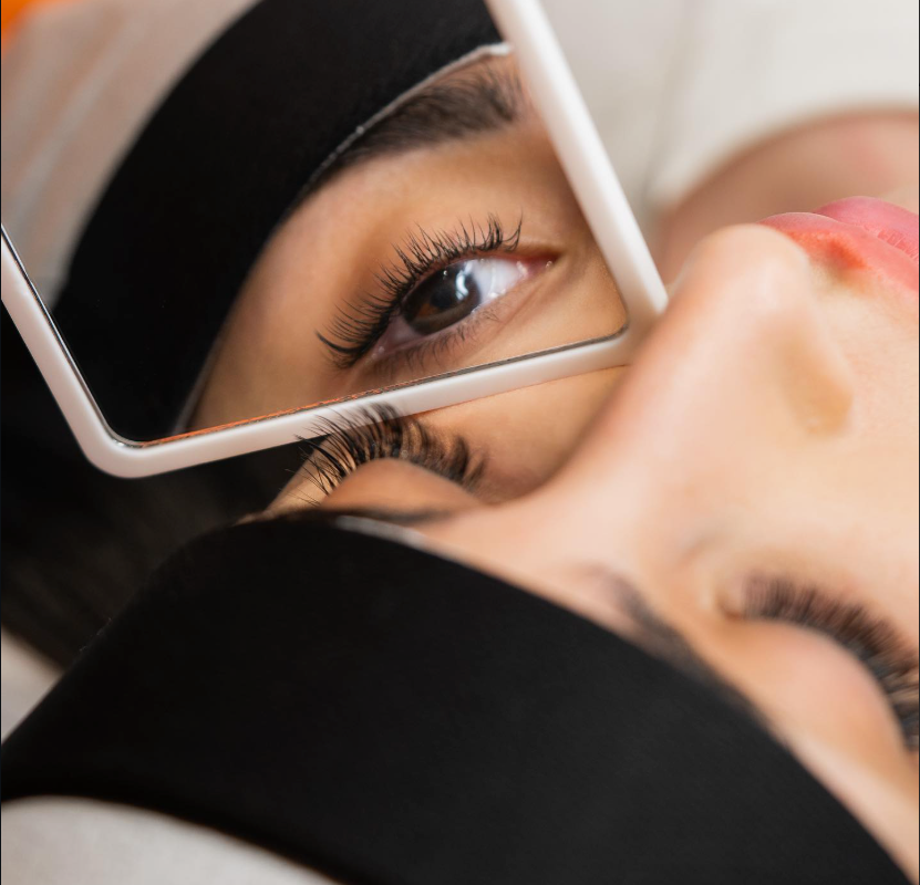 Close-up of shaped brows and lashes
